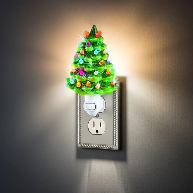 Alt view image 5 of 5 - Etc Ceramic Christmas Tree Night Light - 6"H, Nostalgic, Decorative Bathroom Decoration, Green