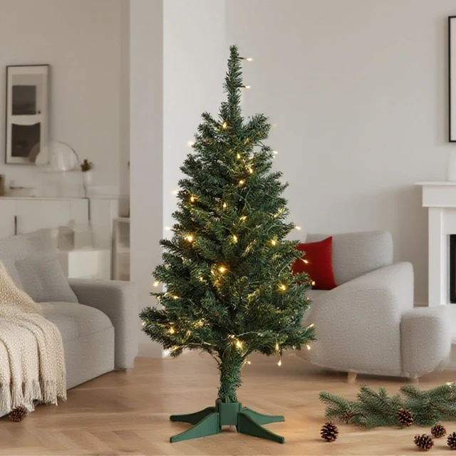 Alt view image 4 of 7 - 4FT Christmas Tree with Lights - Hinged Small Artificial Xmas Tree - Includes 50 LED String Light, 160 Tips Dense Branches & Detachable Stand - Mini Christmas Decoration Tree for Holiday,Green