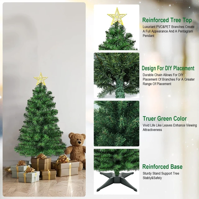 Alt view image 2 of 7 - 4FT Premium Hinged Artificial Holiday Small Mini Christmas Tree for Tabletop,Home, Office, Indoor and Outdoor Holiday Decoration,Easy Assembly Metal Hinges & Foldable Base