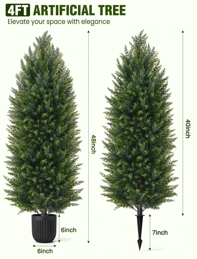 Alt view image 2 of 7 - 4FT Artificial Topiary Cedar Trees, Realistic 2 Set Outdoor Christmas Trees
UV Resistant Potted Artificial Cedar Trees for Porch, Fake Plants Outdoor Christmas Pine Tree in Planter for Front Door Yard