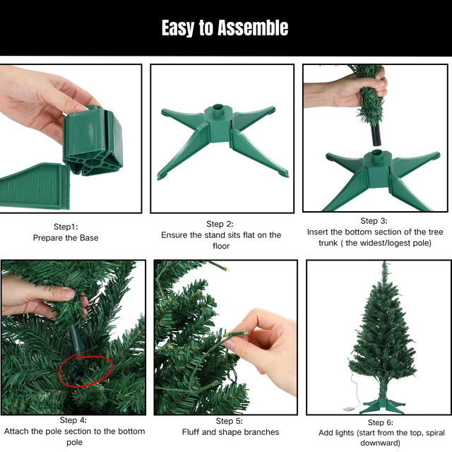 Alt view image 5 of 7 - 4FT Christmas Tree with Lights - Hinged Small Artificial Xmas Tree - Includes 50 LED String Light, 160 Tips Dense Branches & Detachable Stand - Mini Christmas Decoration Tree for Holiday,Green