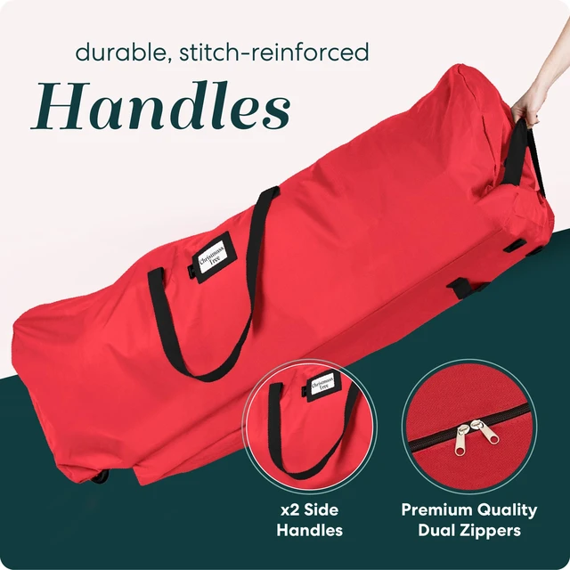 Alt view image 6 of 7 - Handy Laundry Christmas Tree Storage Bag with Wheels - 600D Oxford, 9 Ft
Waterproof, Dual Zippers, Reinforced Handles, Xmas Holiday Storage Box, Large Rolling Bin for Artificial Trees, Red