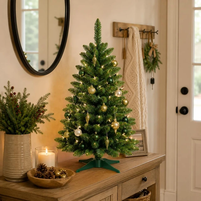 Alt view image 5 of 7 - 3FT Artificial Small Christmas Tree Mini Tabletop Decor Green
Desk Xmas Tree with Stable Base for Home Entryway Apartment Office Indoor Outdoor Holiday Decoration