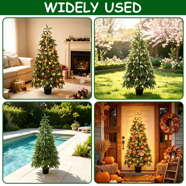 Alt view image 6 of 7 - 5FT Cedar Christmas Tree with Lights Artificial Potted Tree
Timer, 120 LEDs, Lighted Fake Trees, Front Porch Outdoor Indoor Decor, Christmas Decorations for Home Garden