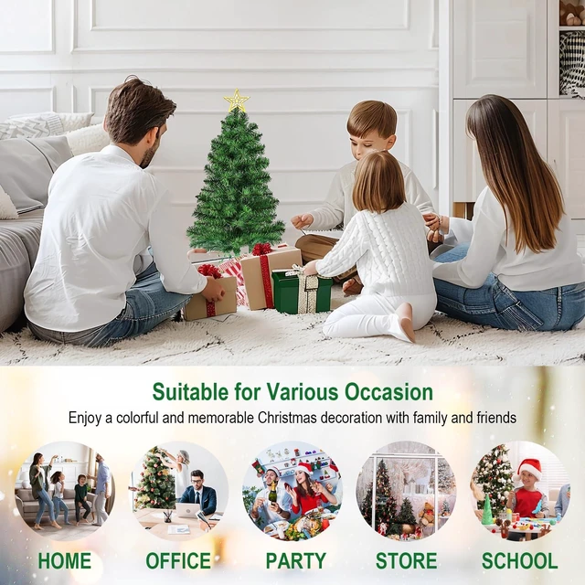 Alt view image 6 of 7 - 4FT Premium Hinged Artificial Holiday Small Mini Christmas Tree for Tabletop,Home, Office, Indoor and Outdoor Holiday Decoration,Easy Assembly Metal Hinges & Foldable Base