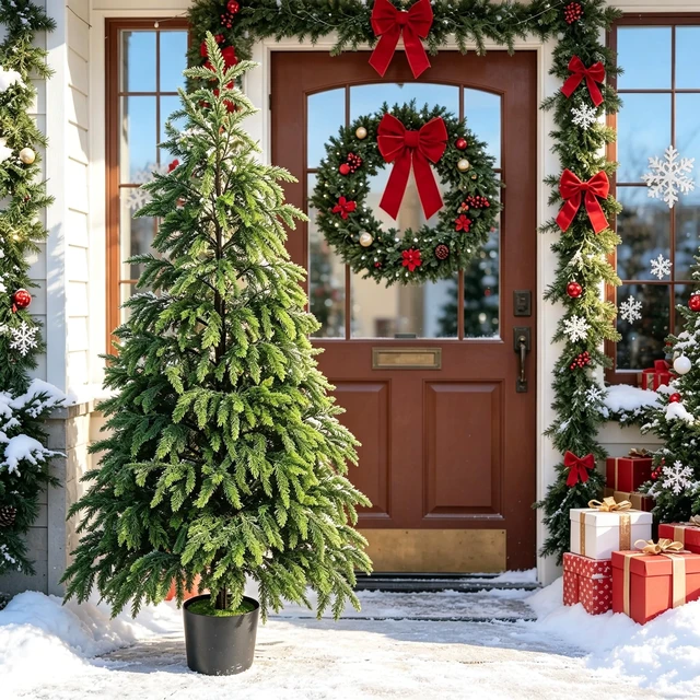 Alt view image 7 of 7 - 5FT Cedar Christmas Tree with Lights Artificial Potted Tree
Timer, 120 LEDs, Lighted Fake Trees, Front Porch Outdoor Indoor Decor, Christmas Decorations for Home Garden