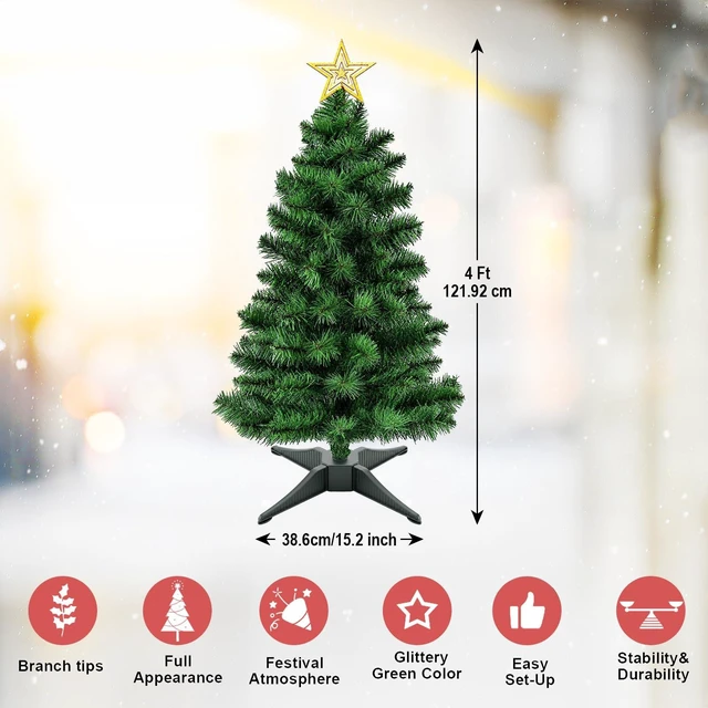 Alt view image 7 of 7 - 4FT Premium Hinged Artificial Holiday Small Mini Christmas Tree for Tabletop,Home, Office, Indoor and Outdoor Holiday Decoration,Easy Assembly Metal Hinges & Foldable Base