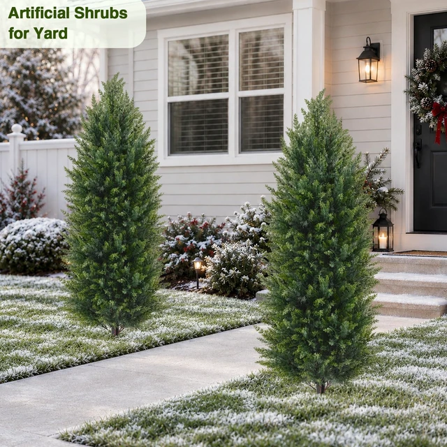 Alt view image 6 of 7 - 4FT Artificial Topiary Cedar Trees, Realistic 2 Set Outdoor Christmas Trees
UV Resistant Potted Artificial Cedar Trees for Porch, Fake Plants Outdoor Christmas Pine Tree in Planter for Front Door Yard