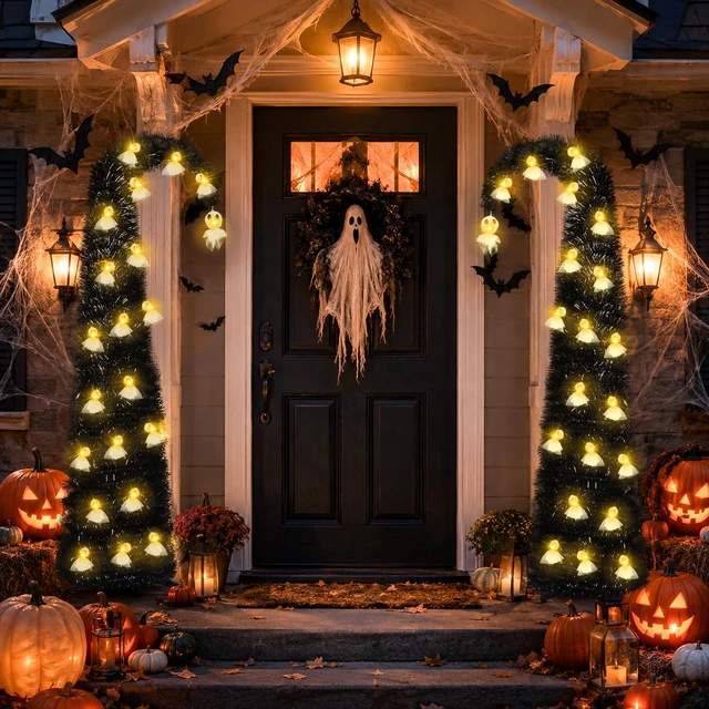 Alt view image 7 of 7 - 6FT Black Halloween Pop Up Christmas Tree with Ghost String Lights
Whimsical Curved Tinsel Pencil Tree with 40 Warm White Ghost Lights 6H Timer Foldable Design for Apartments Porch XMAS Decor