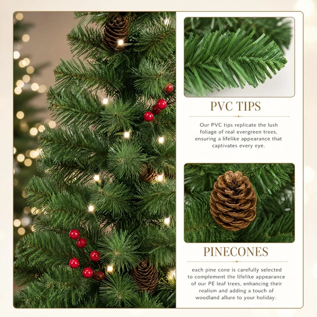 Alt view image 4 of 7 - 4FT Pre-Lit Artificial Potted Christmas Tree with 50 Lights
Green tree Battery operated small fake tree with 140 tips, Xmas pine cones tree Adorned with red berry decor