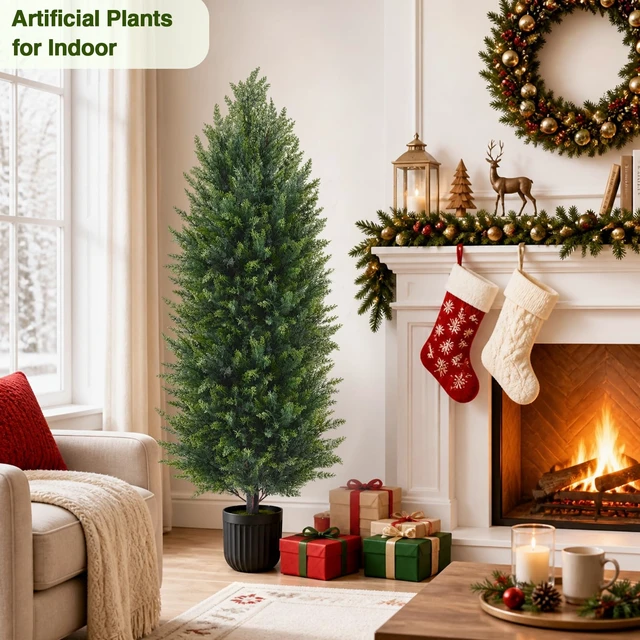 Alt view image 7 of 7 - 4FT Artificial Topiary Cedar Trees, Realistic 2 Set Outdoor Christmas Trees
UV Resistant Potted Artificial Cedar Trees for Porch, Fake Plants Outdoor Christmas Pine Tree in Planter for Front Door Yard
