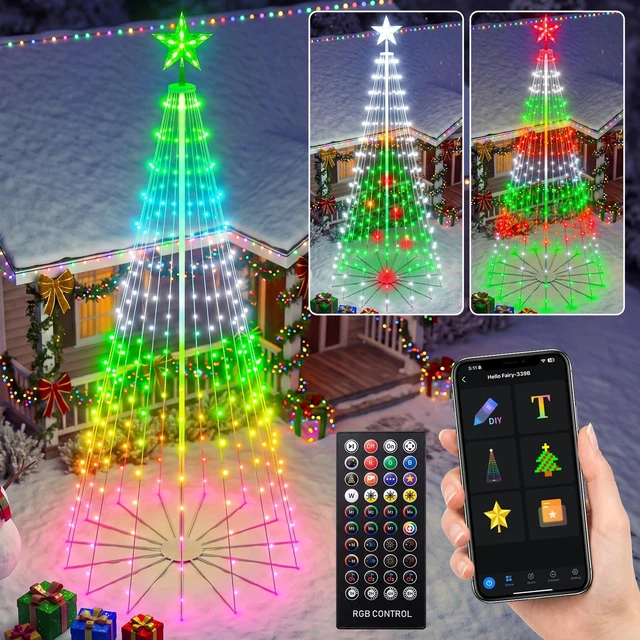 Main image of Controls 9FT Smart LED Outdoor Christmas Tree, RGB Cone Tree Lights
App & Remote Control, DIY Text & Patterns, 16 Million Colors, Music Sync & Timer for Outdoor Christmas Yard Decorations