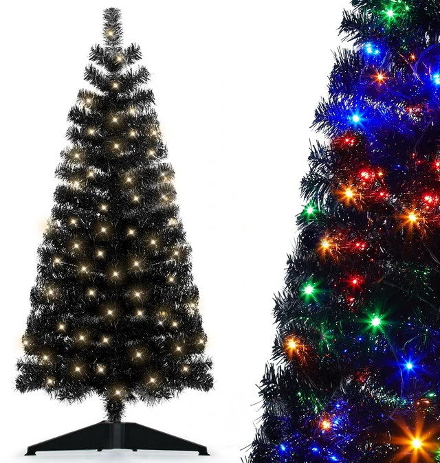 Main image of Pre-Lit Artificial Christmas Tree, Warm White Lights, Colorful Lights, Includes Stand, 4 feet (Black)