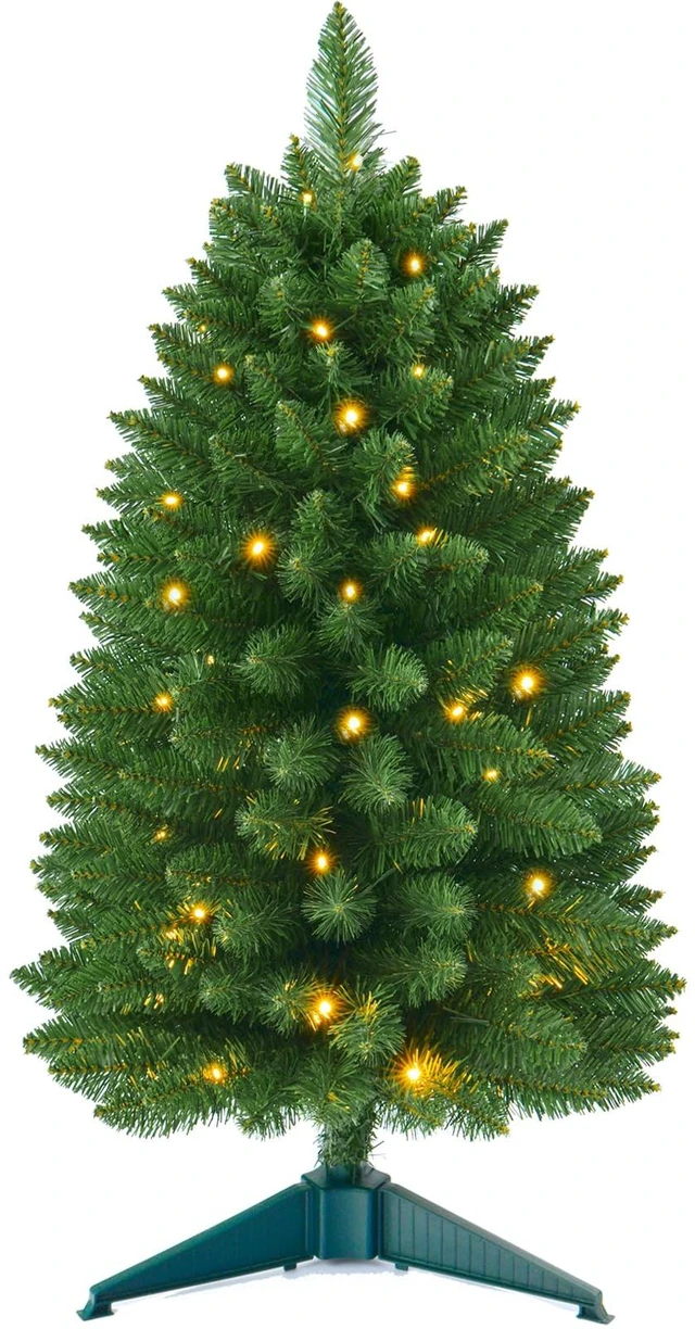 Main image of 3ft Prelit Artificial Small Mini Christmas Tree with Warm White Multi-Color LED Lights, Timer Battery Operated, Perfect for Xmas Tabletop Decorations, Home, Kitchen, Dining Table top Green