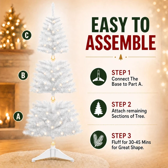 Alt view image 2 of 6 - 4ft Artificial White Christmas Tree with Lights
Small White Tinsel Xmas Tree for Indoor Holiday Decorations, Ideal for Home, Office, and Apartment Party Decor, Easy Assembly