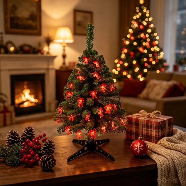 Alt view image 5 of 7 - 3FT Mini Tabletop Christmas Tree with Lights for Christmas Decorations
Timer Battery Operated Christmas Tree with 30LED Red Bow Lights, Small Christmas Tree for Table Office Home Classroom