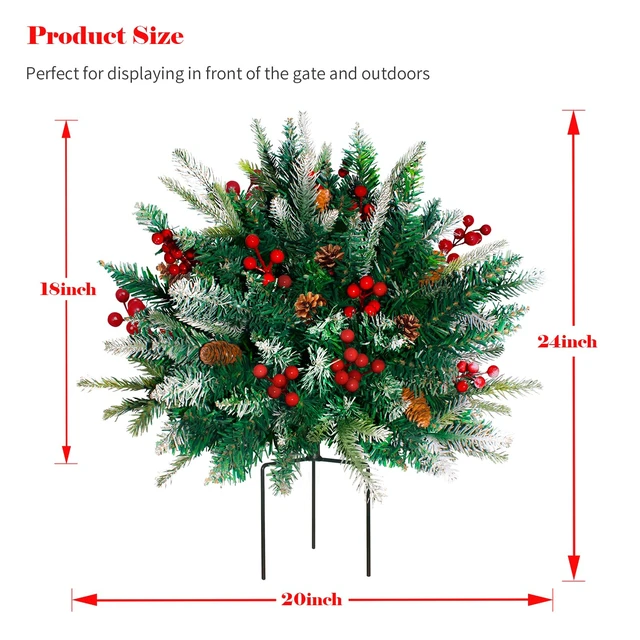 Alt view image 3 of 7 - Lighted Christmas Urn Filler, 2 Pack 24 Inch Warm White LED Planter Decor
60 Warm White LEDs, 8 Modes, 6H Timer, Battery Operated, Pine, Berries & Pine Cones, Porch Decor