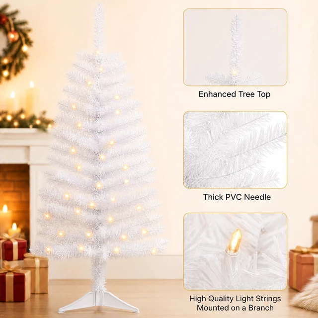 Alt view image 3 of 6 - 4ft Artificial White Christmas Tree with Lights
Small White Tinsel Xmas Tree for Indoor Holiday Decorations, Ideal for Home, Office, and Apartment Party Decor, Easy Assembly