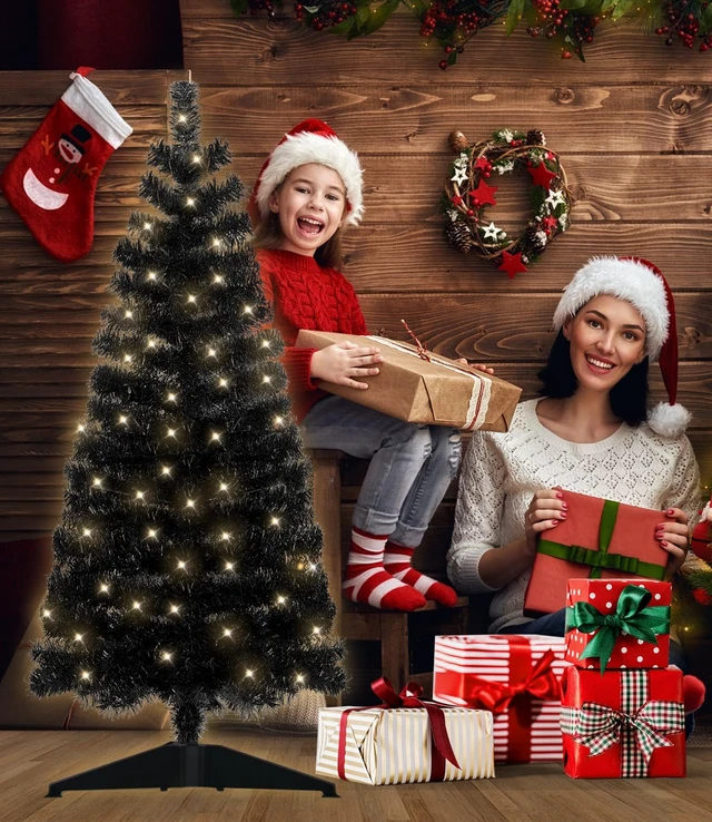 Alt view image 4 of 7 - Pre-Lit Artificial Christmas Tree, Warm White Lights, Colorful Lights, Includes Stand, 4 feet (Black)