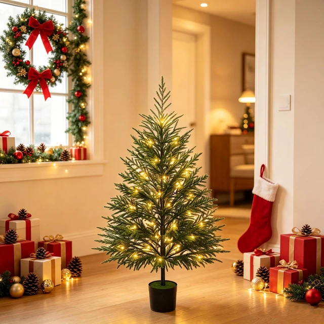 Alt view image 2 of 7 - 4FT Norfolk Pine Christmas Tree with Lights Realistic Potted Tree
Timer, 80 LEDs, Lighted Artificial Xmas Trees, For Indoor Outdoor Front Porch Yard Bedroom