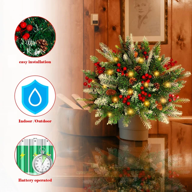 Alt view image 5 of 7 - Lighted Christmas Urn Filler, 2 Pack 24 Inch Warm White LED Planter Decor
60 Warm White LEDs, 8 Modes, 6H Timer, Battery Operated, Pine, Berries & Pine Cones, Porch Decor