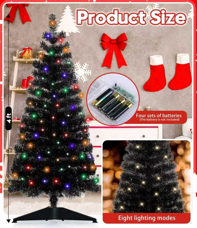 Alt view image 5 of 7 - Pre-Lit Artificial Christmas Tree, Warm White Lights, Colorful Lights, Includes Stand, 4 feet (Black)