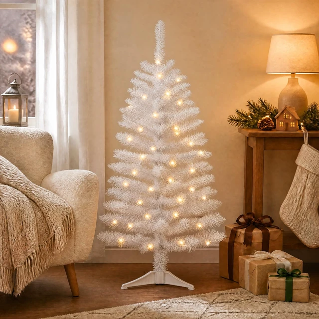 Alt view image 5 of 6 - 4ft Artificial White Christmas Tree with Lights
Small White Tinsel Xmas Tree for Indoor Holiday Decorations, Ideal for Home, Office, and Apartment Party Decor, Easy Assembly