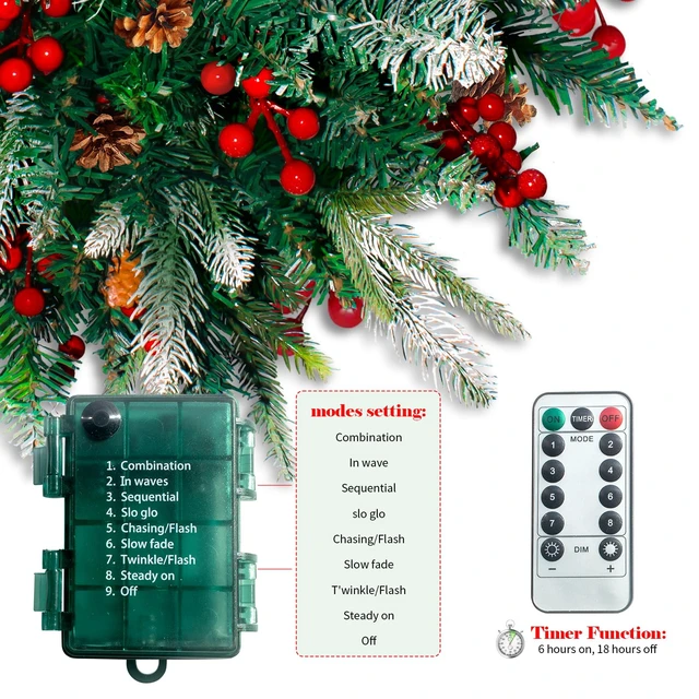Alt view image 7 of 7 - Lighted Christmas Urn Filler, 2 Pack 24 Inch Warm White LED Planter Decor
60 Warm White LEDs, 8 Modes, 6H Timer, Battery Operated, Pine, Berries & Pine Cones, Porch Decor