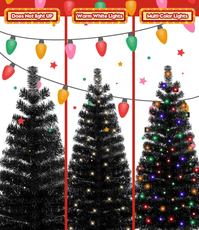 Alt view image 6 of 7 - Pre-Lit Artificial Christmas Tree, Warm White Lights, Colorful Lights, Includes Stand, 4 feet (Black)