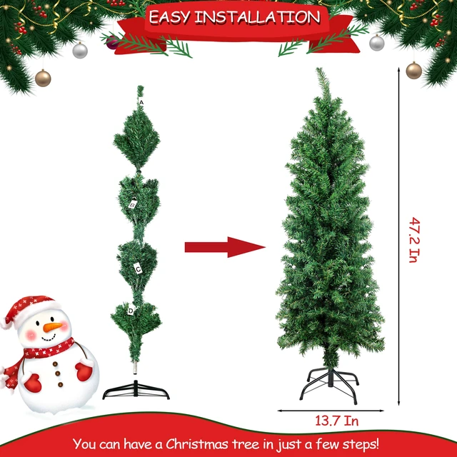 Alt view image 4 of 6 - 4FT Green Artificial Christmas Tree, Premium Hinged Pine Tree
Christmas Tree Pine Tree with Solid Foldable Metal Legs, Pencil Shape Christmas Tree Perfect for Xmas Holiday Decoration
