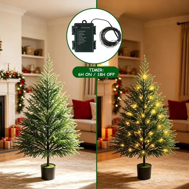 Alt view image 4 of 7 - 4FT Norfolk Pine Christmas Tree with Lights Realistic Potted Tree
Timer, 80 LEDs, Lighted Artificial Xmas Trees, For Indoor Outdoor Front Porch Yard Bedroom