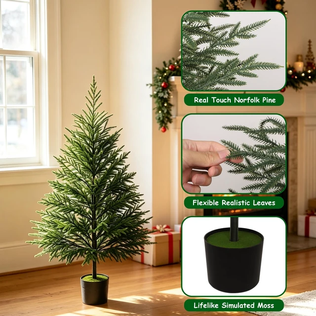 Alt view image 5 of 7 - 4FT Norfolk Pine Christmas Tree with Lights Realistic Potted Tree
Timer, 80 LEDs, Lighted Artificial Xmas Trees, For Indoor Outdoor Front Porch Yard Bedroom