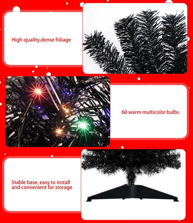 Alt view image 7 of 7 - Pre-Lit Artificial Christmas Tree, Warm White Lights, Colorful Lights, Includes Stand, 4 feet (Black)