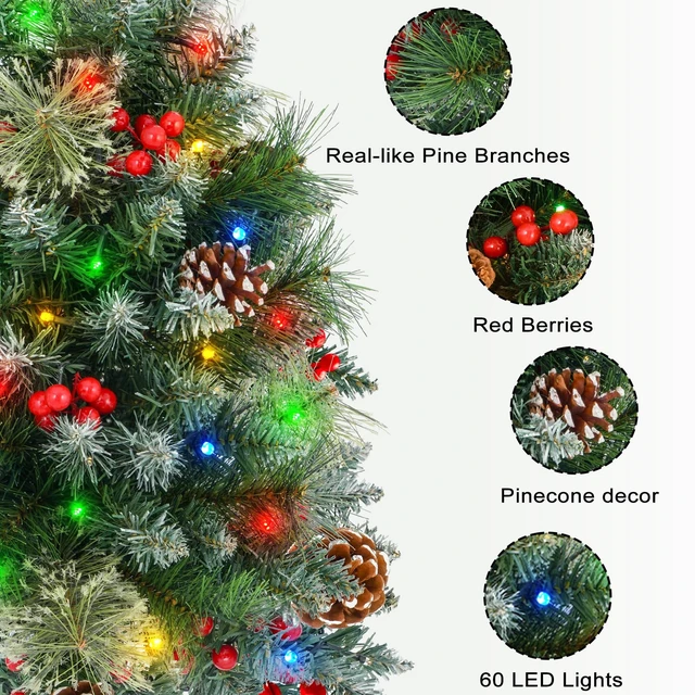 Alt view image 3 of 7 - Tree Urn Filler with Timer, Pre-lit Warm White & Multi-Color Changing LED Lights, Artificial Xmas Tree for Porch, Pathway, Yard, Outdoor Holiday Decoration (2, Tree with Snow)