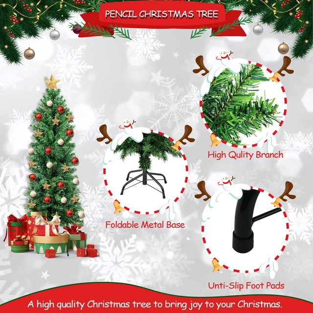 Alt view image 6 of 6 - 4FT Green Artificial Christmas Tree, Premium Hinged Pine Tree
Christmas Tree Pine Tree with Solid Foldable Metal Legs, Pencil Shape Christmas Tree Perfect for Xmas Holiday Decoration
