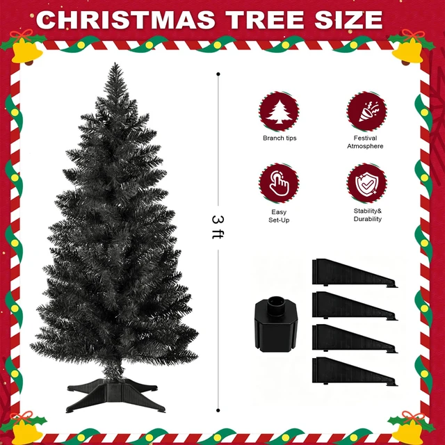 Alt view image 3 of 7 - 3ft Artificial Christmas Tree, Mini Xmas Pine Tree with 4-Leg Stable Plastic Base, Small Tabletop Christmas Tree for Home Office Holiday Party Indoor Decoration