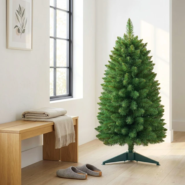Alt view image 6 of 6 - 3ft Prelit Artificial Small Mini Christmas Tree with Warm White Multi-Color LED Lights, Timer Battery Operated, Perfect for Xmas Tabletop Decorations, Home, Kitchen, Dining Table top Green