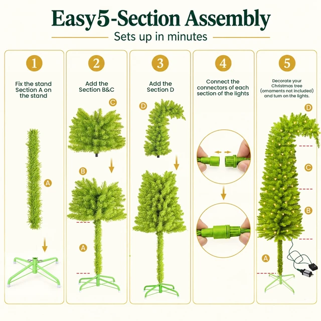 Alt view image 5 of 7 - 5Ft Christmas Tree, Bendable Lime Green Artificial Christmas Tree Decor
Xmas Tree Decorations with Metal Stand, DIY Christmas Tree Decorations for Outdoor/Indoor Holiday Home Party Living Room