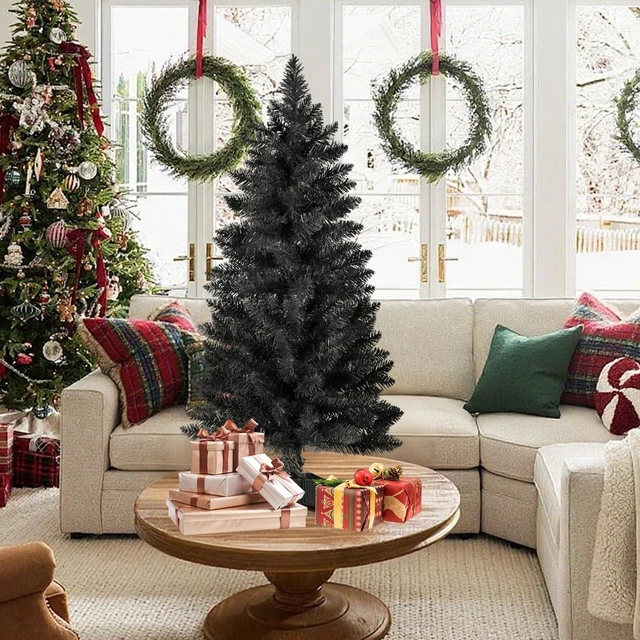 Alt view image 5 of 7 - 3ft Artificial Christmas Tree, Mini Xmas Pine Tree with 4-Leg Stable Plastic Base, Small Tabletop Christmas Tree for Home Office Holiday Party Indoor Decoration