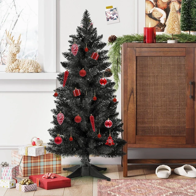 Alt view image 6 of 7 - 3ft Artificial Christmas Tree, Mini Xmas Pine Tree with 4-Leg Stable Plastic Base, Small Tabletop Christmas Tree for Home Office Holiday Party Indoor Decoration