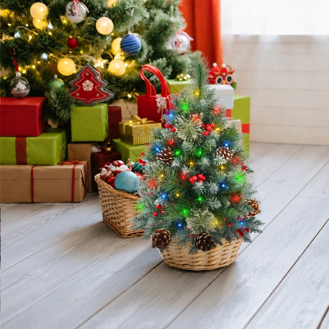 Alt view image 7 of 7 - Tree Urn Filler with Timer, Pre-lit Warm White & Multi-Color Changing LED Lights, Artificial Xmas Tree for Porch, Pathway, Yard, Outdoor Holiday Decoration (2, Tree with Snow)