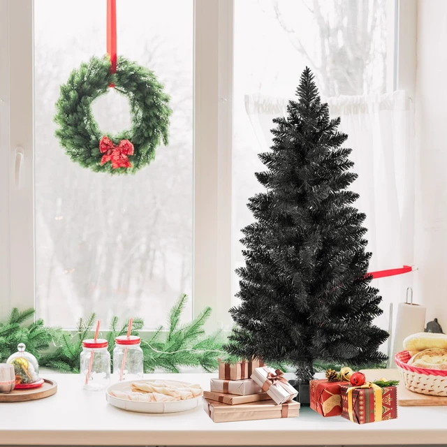 Alt view image 7 of 7 - 3ft Artificial Christmas Tree, Mini Xmas Pine Tree with 4-Leg Stable Plastic Base, Small Tabletop Christmas Tree for Home Office Holiday Party Indoor Decoration
