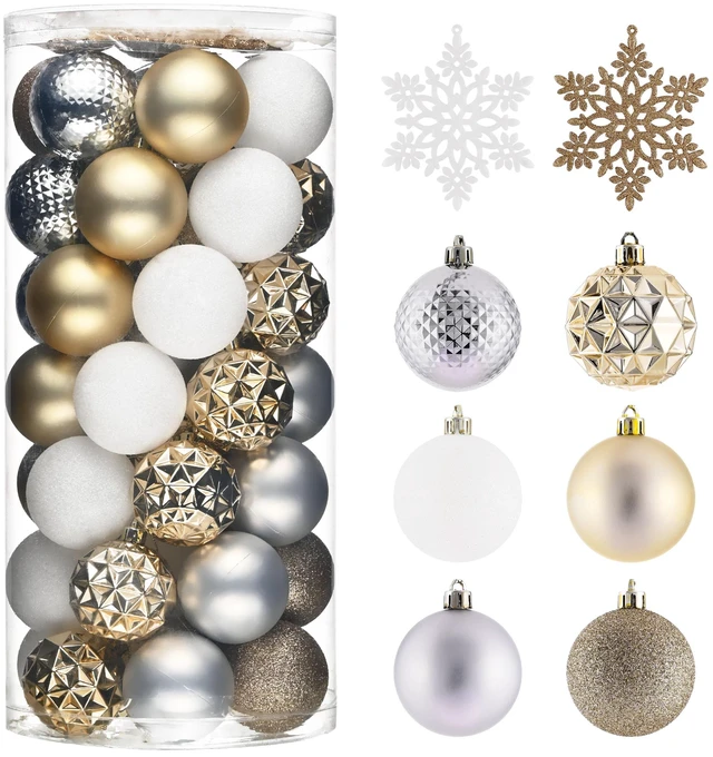 Main image of Madelyn 50ct Christmas Tree Decorations Ball Ornaments 2.36 Inches
White and Gold Shatterproof Christmas Decorations Set, Hanging Ball Ornaments for Xmas Holiday Party Decor