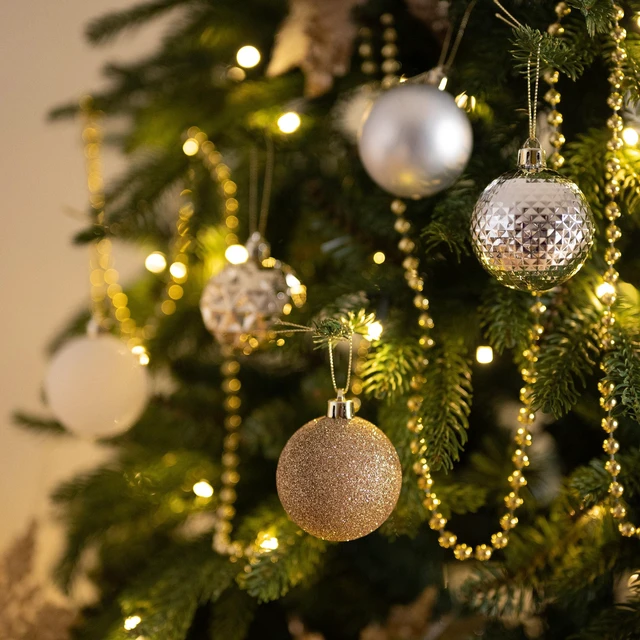 Alt view image 2 of 6 - Madelyn 50ct Christmas Tree Decorations Ball Ornaments 2.36 Inches
White and Gold Shatterproof Christmas Decorations Set, Hanging Ball Ornaments for Xmas Holiday Party Decor