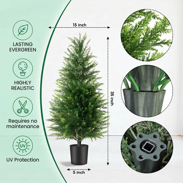Alt view image 4 of 7 - 3FT Artificial Cedar Trees 2 Pack
Lifelike artificial cypress, UV protected, no watering. Fake outdoor topiary potted plants for porch, patio, garden.