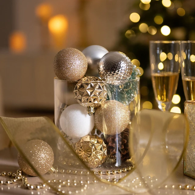 Alt view image 4 of 6 - Madelyn 50ct Christmas Tree Decorations Ball Ornaments 2.36 Inches
White and Gold Shatterproof Christmas Decorations Set, Hanging Ball Ornaments for Xmas Holiday Party Decor