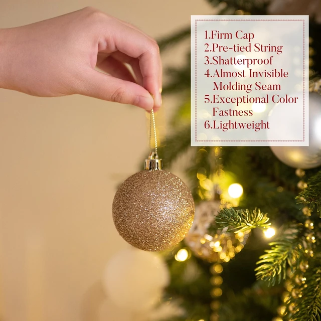 Alt view image 5 of 6 - Madelyn 50ct Christmas Tree Decorations Ball Ornaments 2.36 Inches
White and Gold Shatterproof Christmas Decorations Set, Hanging Ball Ornaments for Xmas Holiday Party Decor