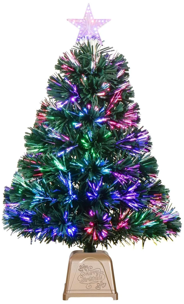 Main image of 24inch Green Fiber Optic Christmas Tree,Pre-Lit Artificial Mini Christmas Tree, Tabletop Small Xmas Tree with Stars Holiday Home Decorations