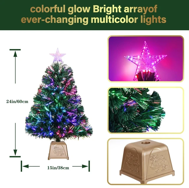 Alt view image 5 of 6 - 24inch Green Fiber Optic Christmas Tree,Pre-Lit Artificial Mini Christmas Tree, Tabletop Small Xmas Tree with Stars Holiday Home Decorations