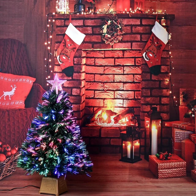 Alt view image 6 of 6 - 24inch Green Fiber Optic Christmas Tree,Pre-Lit Artificial Mini Christmas Tree, Tabletop Small Xmas Tree with Stars Holiday Home Decorations
